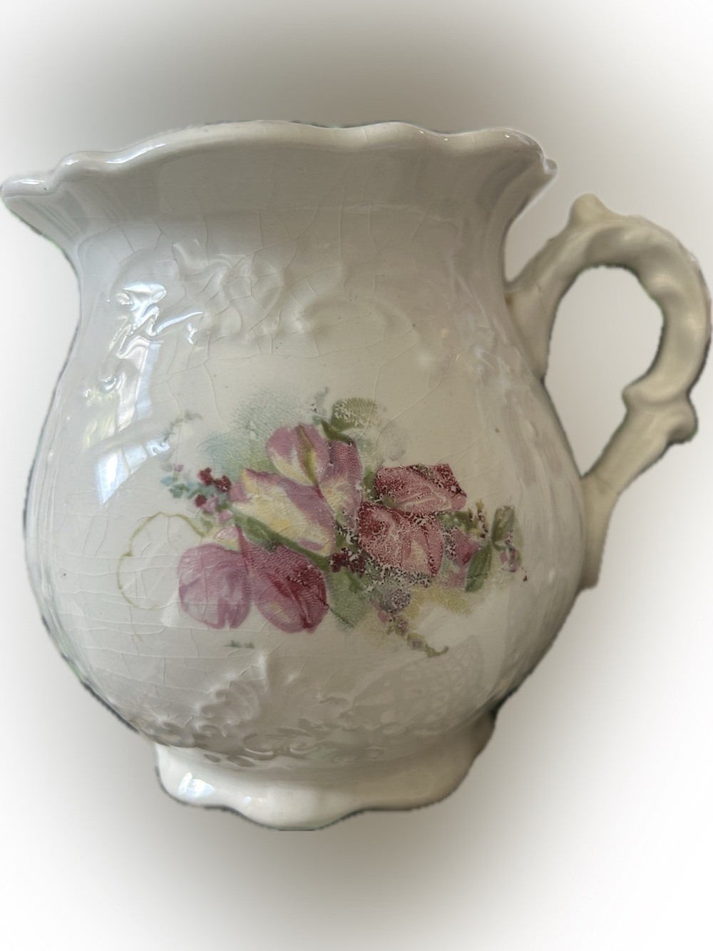 Antique 1913 Homer Laughlin Floral White Ceramic Toilet Ware Pitcher